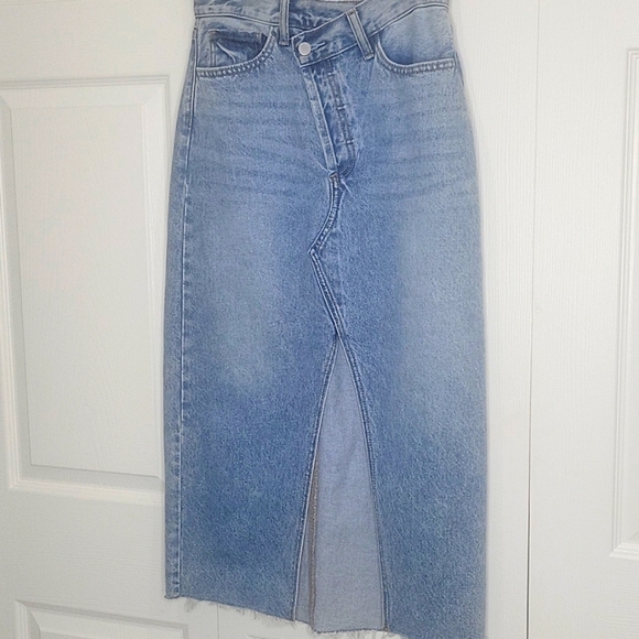 JUST USA Blue Denim Midi Skirt with Front Slit Size XS - Picture 2 of 6